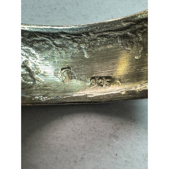 Estate Sterling Silver 925 Hammered Band Blue Rectangular Gemstone Ring Size 8 - Picture 5 of 8